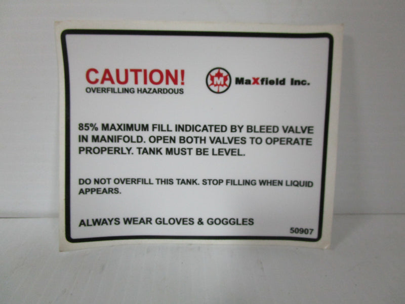 Decal "Caution 85% Max Fill"- 5"x 4"