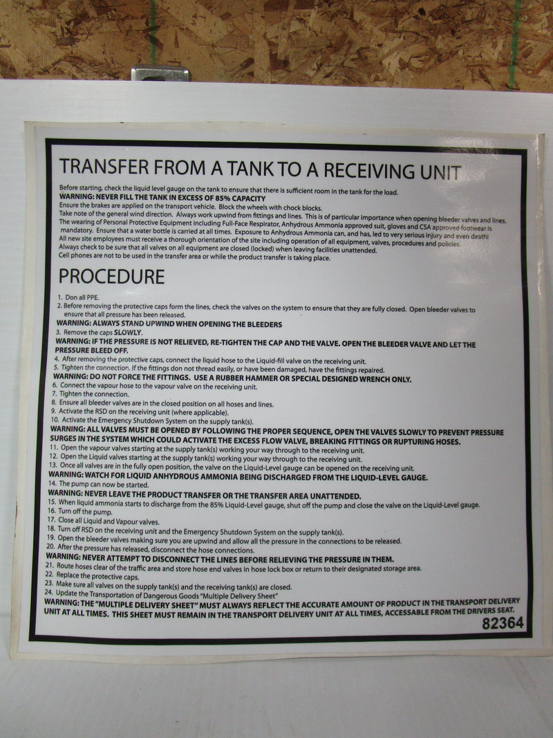Decal "Transfer From A Tank To A Receiving Unit" Black-12"x12"