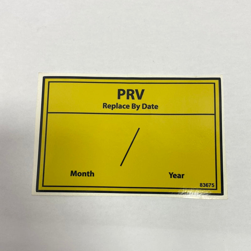 Decal "PRV Replace By Date" Black-4" HGT x 6" LG (Yellow Base-Perm/Outdoor Use)